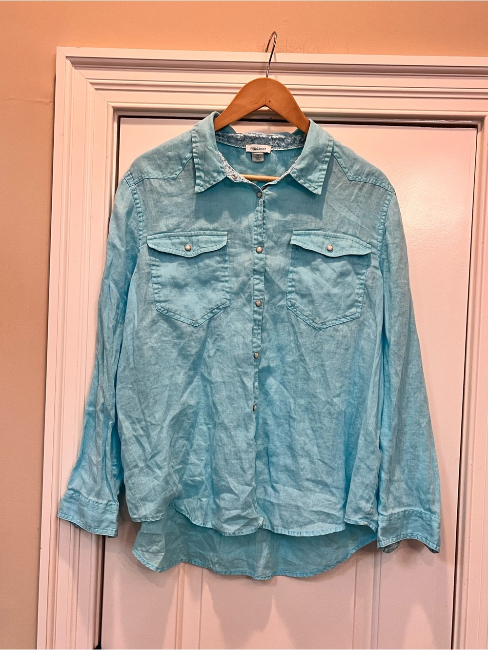 Sundance Light Blue Button-Front Pearl Shirt